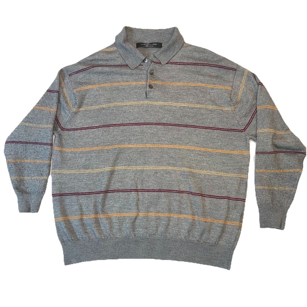 Northern Isles Premium XL Wool Silk Gray Old Money Academia Polo Rugby Sweater